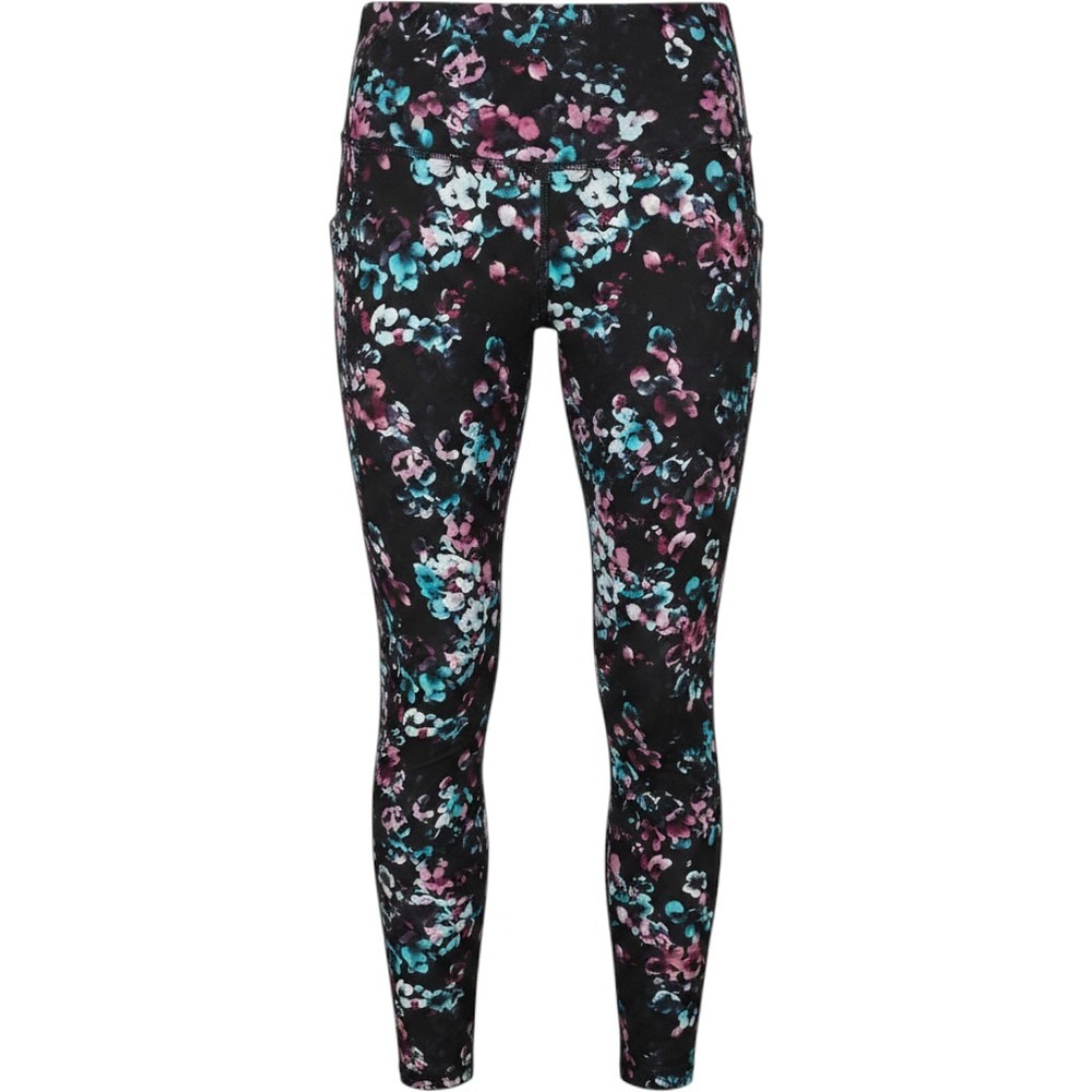 Avia Women Floral High Waisted Leggings Black Pink Teal Side Pockets Large 12-14